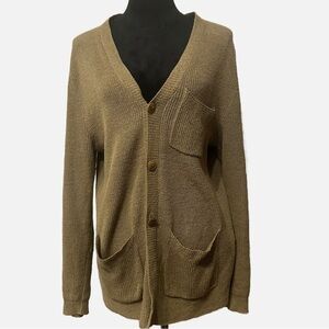 Ralph Lauren Rugby Sweater Cardigan Men’s Medium Linen Blend Brown Pockets